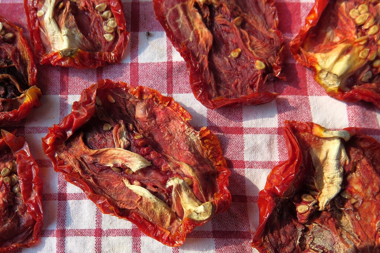 Dried tomatoes sprinkled with salt